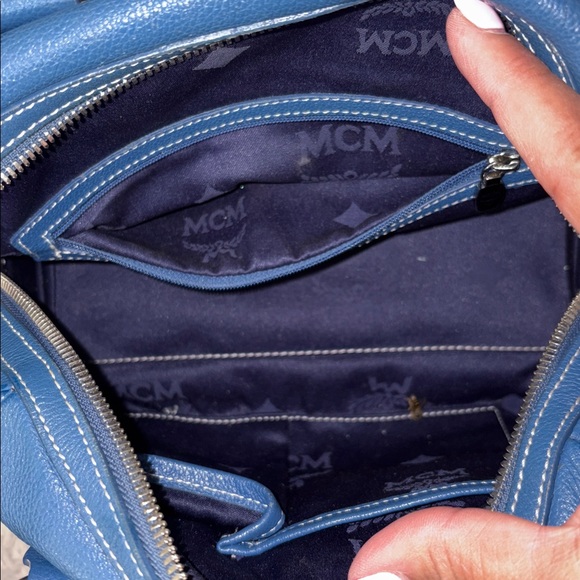 MCM Teal Leather Satchel with Silver Details - Picture 10 of 14